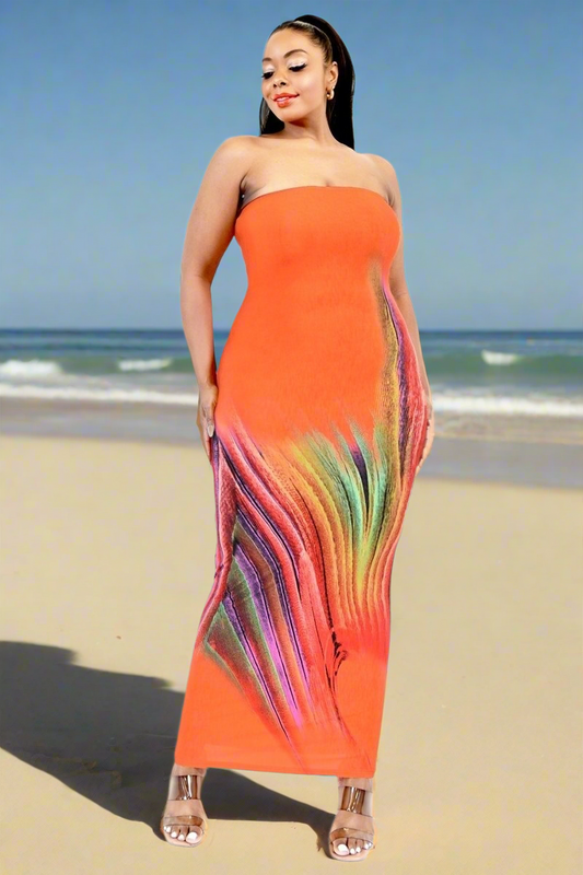 Curvy Gradient Tube Top Maxi Dress