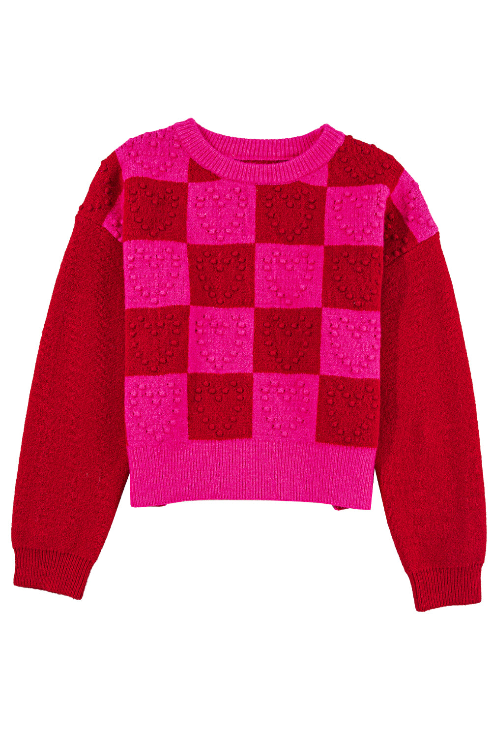 Multicolor Checkered Pattern Heart Detail Textured Sweater