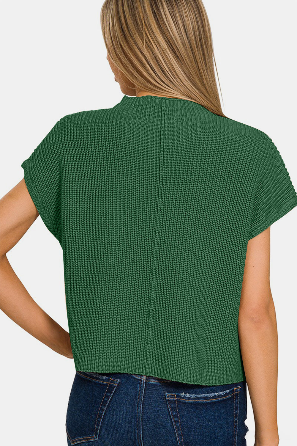 Mock Neck Short Sleeve Cropped Sweater