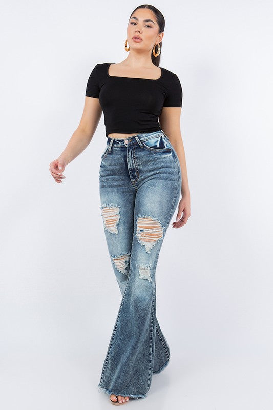 Storm Bell Bottom Jean in Stone Wash