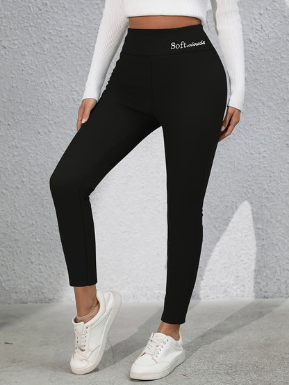 Letter Embroidered High Waist Leggings