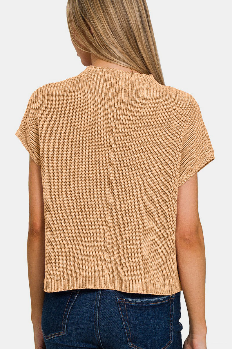 Mock Neck Short Sleeve Cropped Sweater