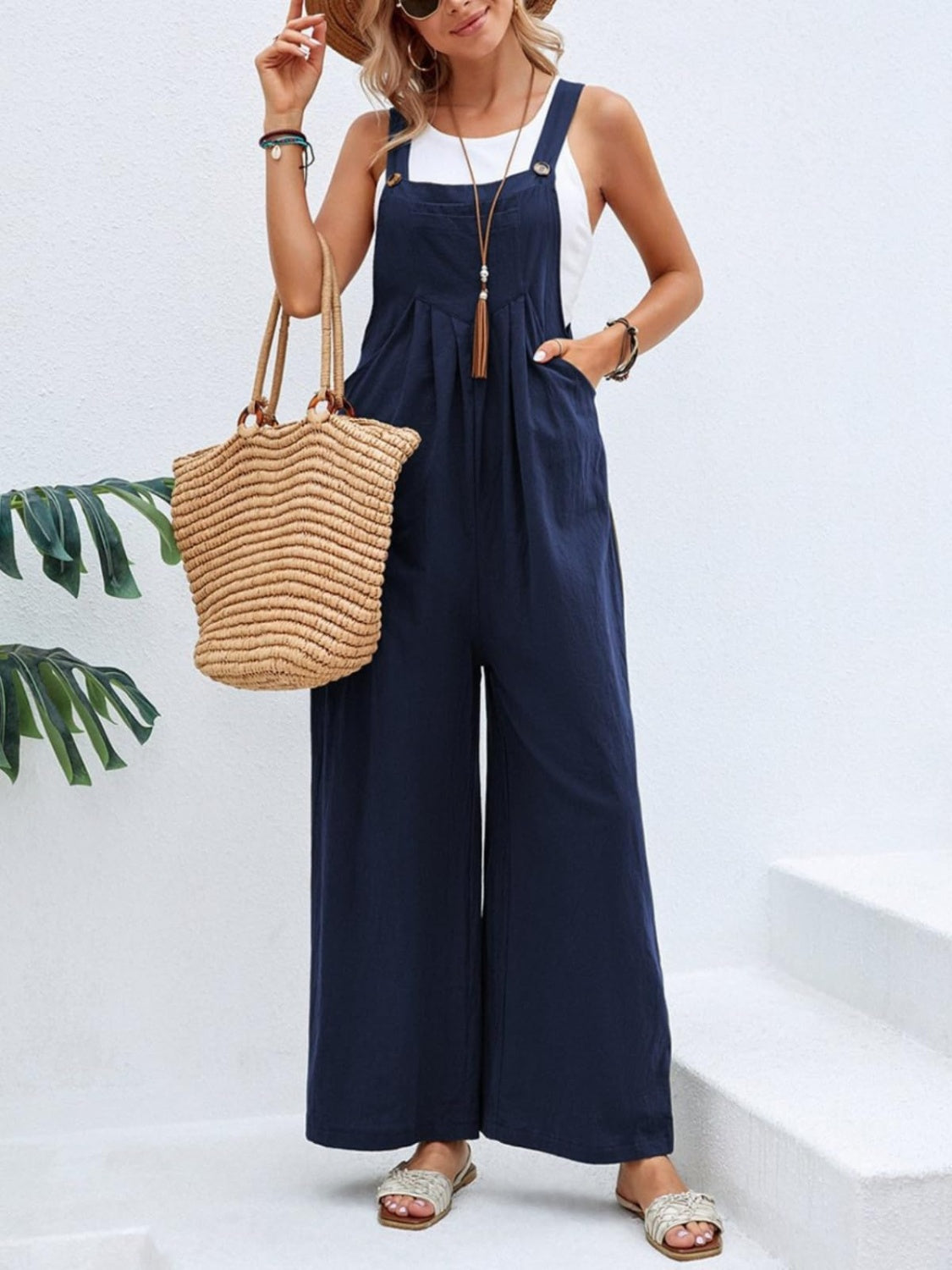 Full Size Square Neck Wide Strap Overalls