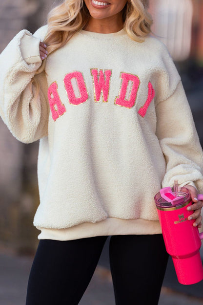 HOWDY Patched Sherpa Sweatshirt