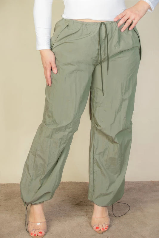 Drawstring Waist Parachute Plus Pants