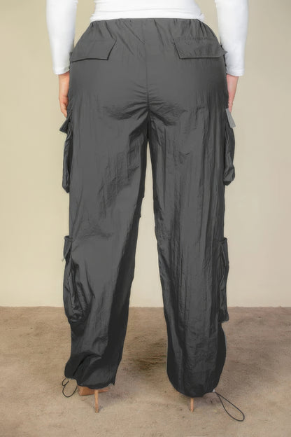 Drawstring Waist Parachute Plus Pants with Flap Pockets