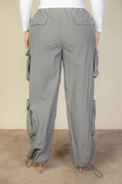 Drawstring Waist Parachute Plus Pants with Flap Pockets