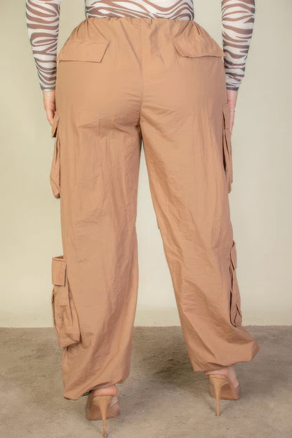 Drawstring Waist Parachute Plus Pants with Flap Pockets