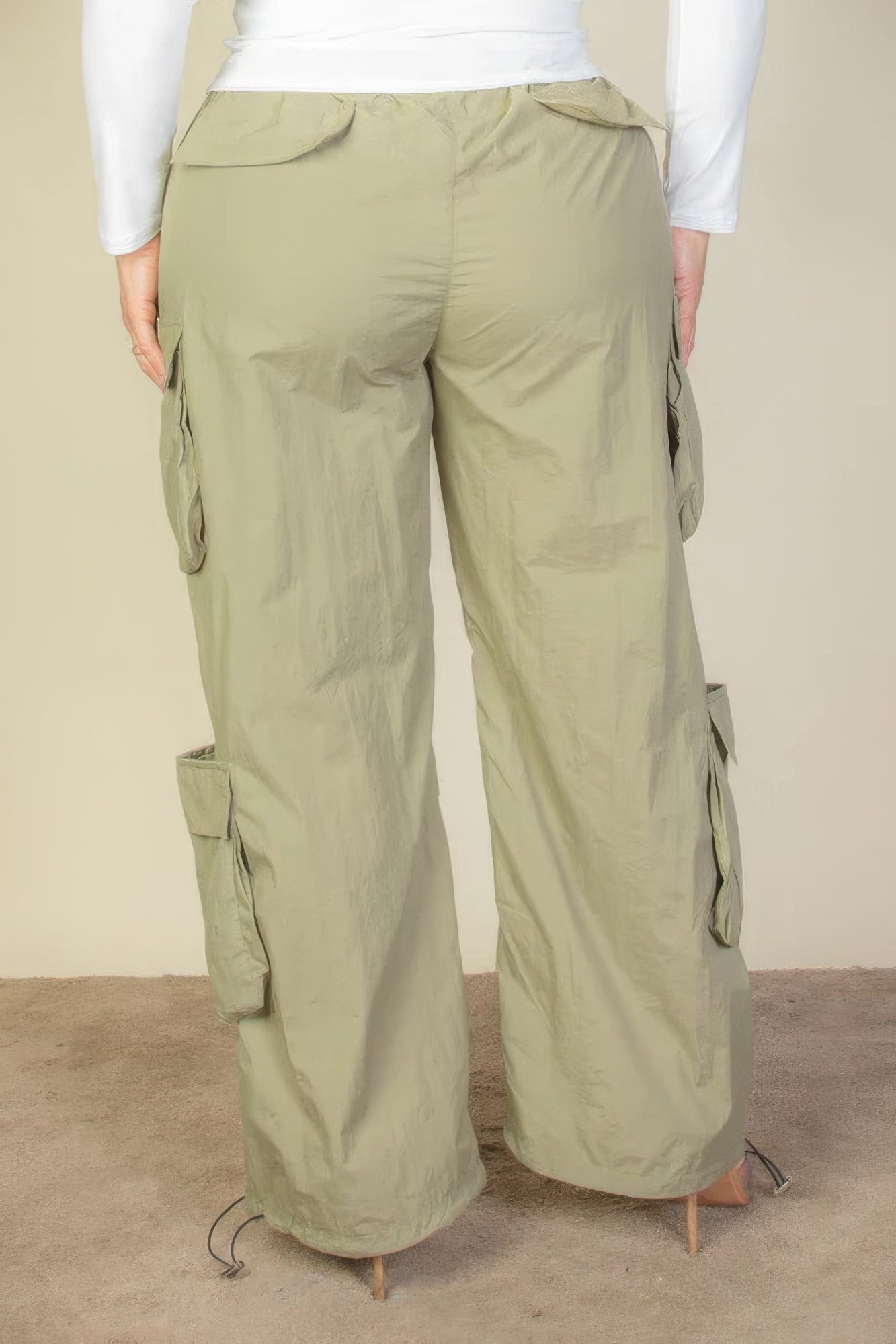 Drawstring Waist Parachute Plus Pants with Flap Pockets