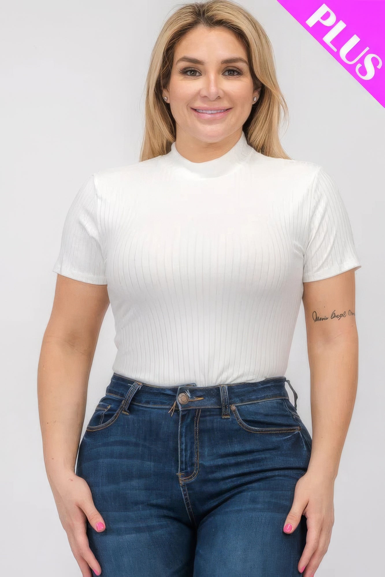 Plus Size Ribbed Short Sleeve Bodysuit