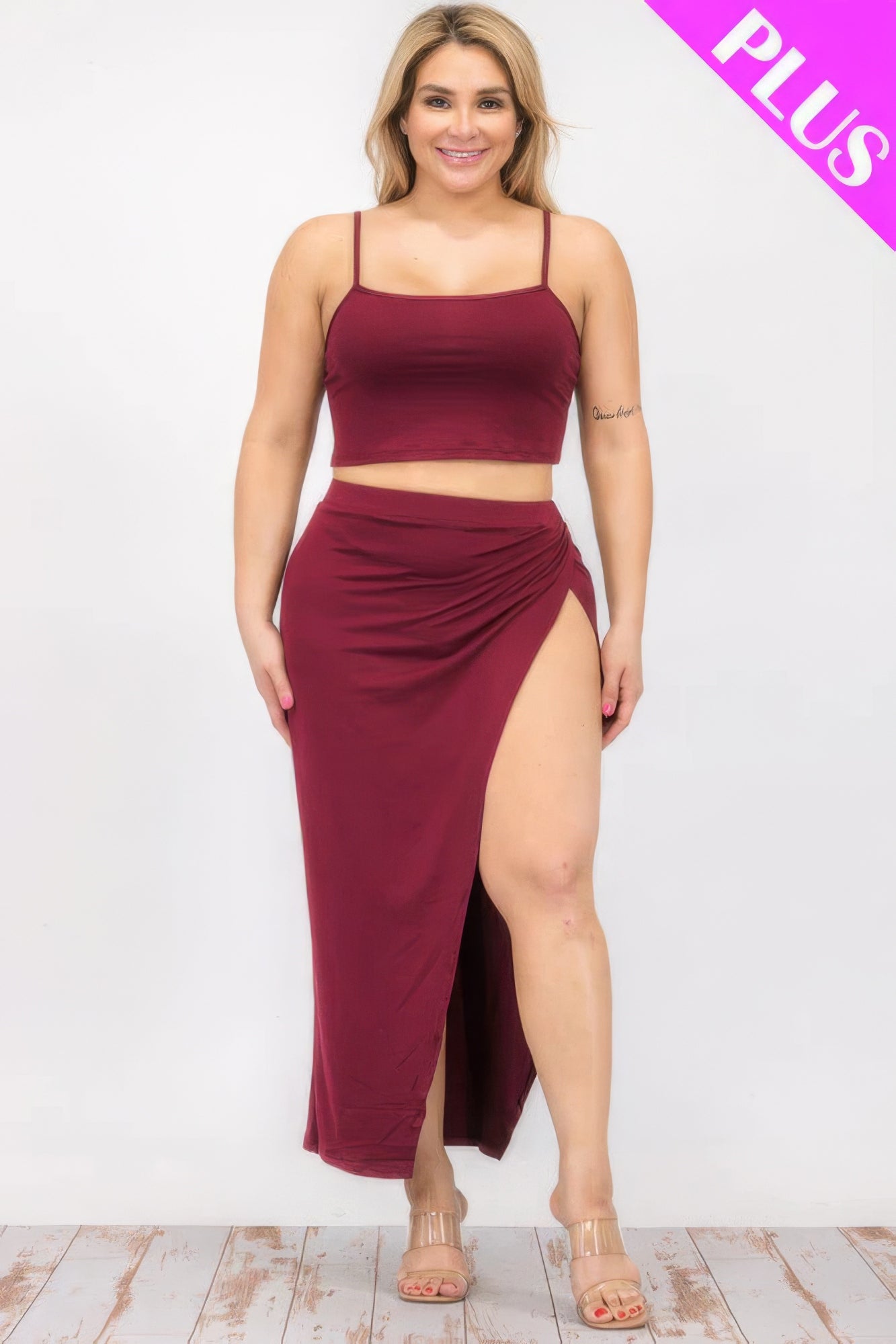 Thin strap Crop Cami & Split Thigh Maxi Skirt Set