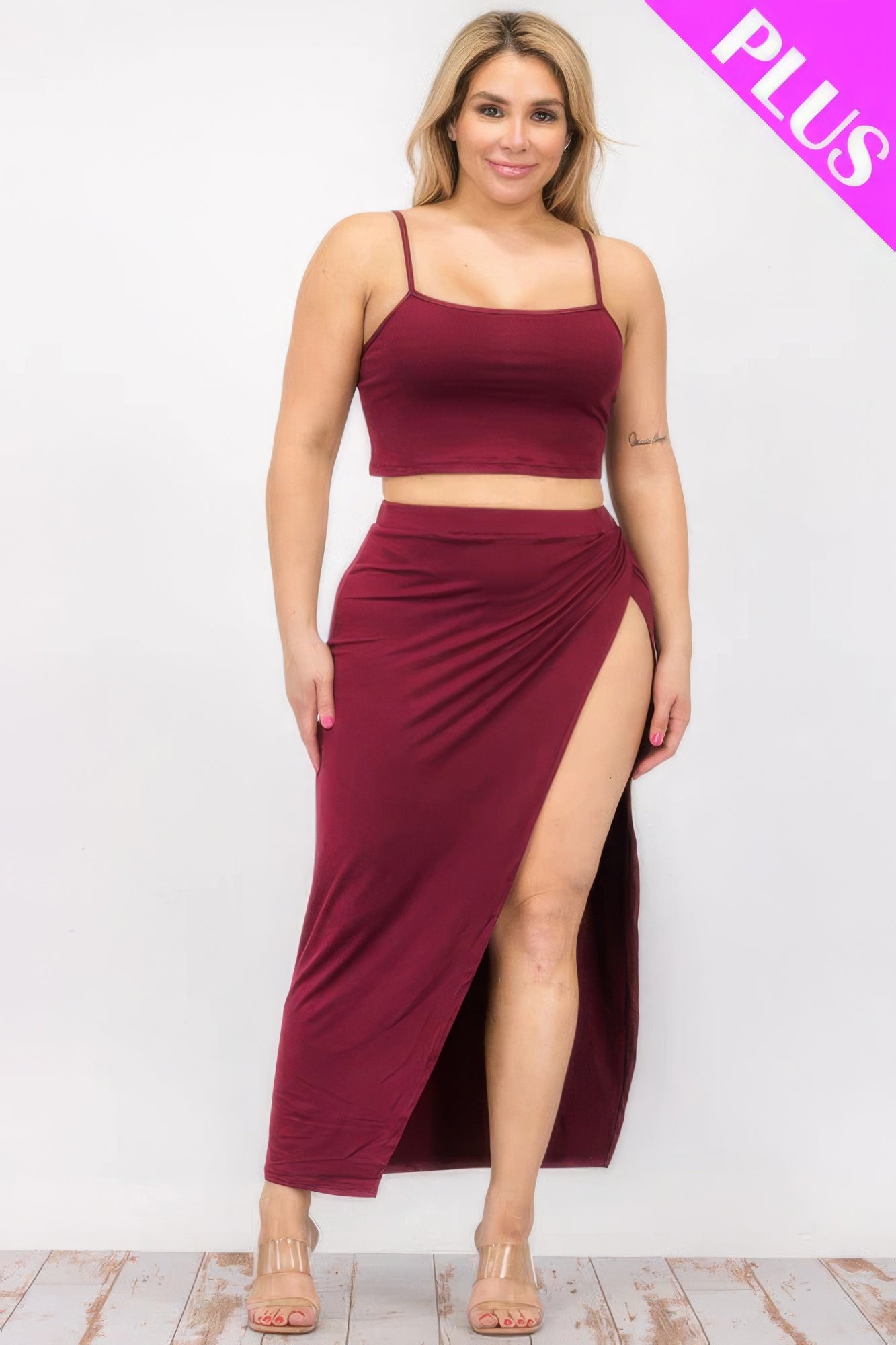 Thin strap Crop Cami & Split Thigh Maxi Skirt Set