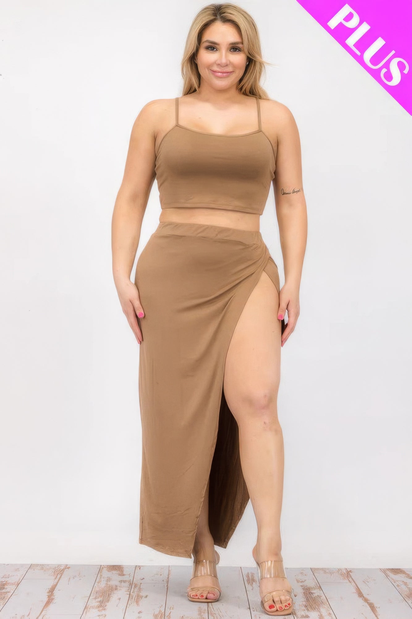 Thin strap Crop Cami & Split Thigh Maxi Skirt Set