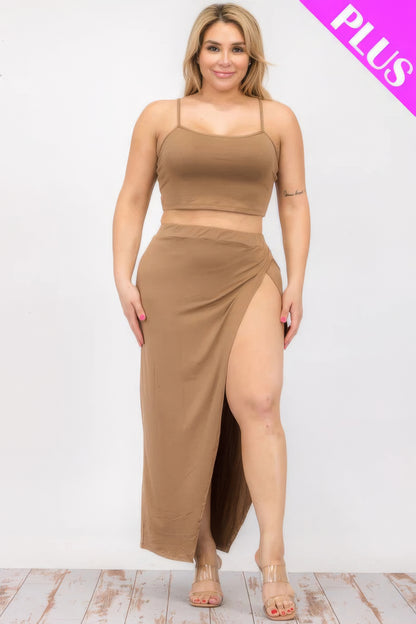 Thin strap Crop Cami & Split Thigh Maxi Skirt Set