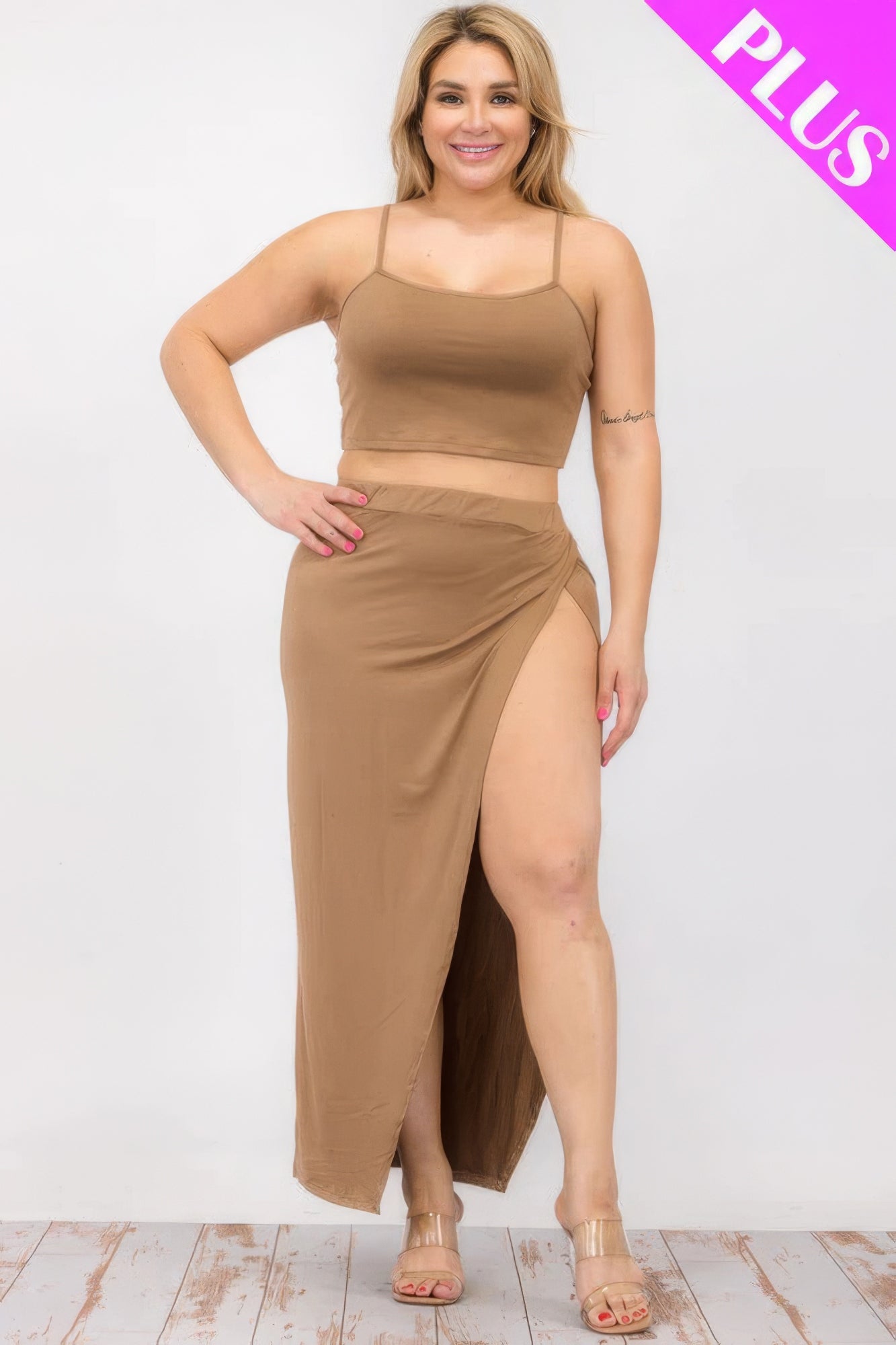 Thin strap Crop Cami & Split Thigh Maxi Skirt Set