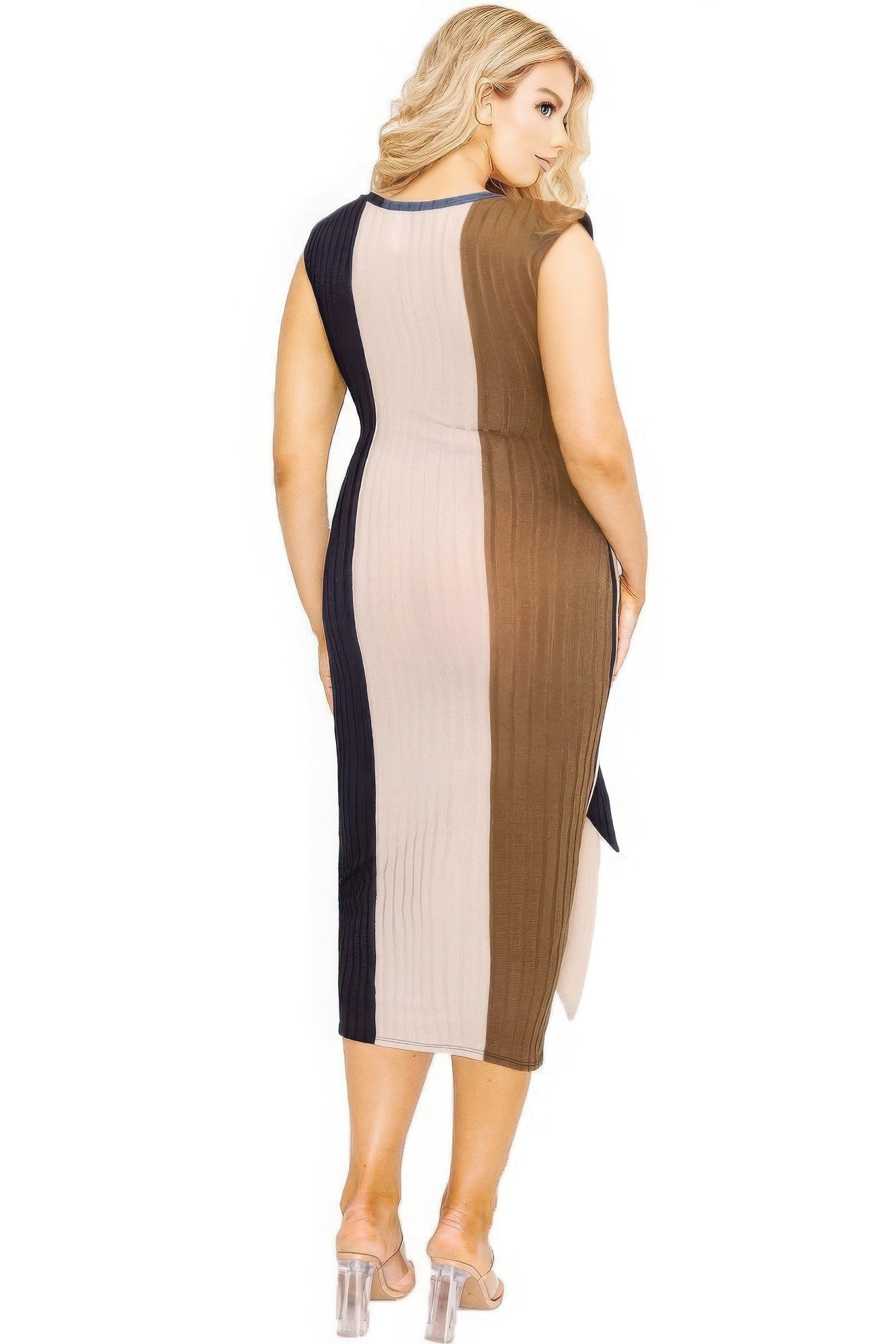 Knitted  color block waist tie dress