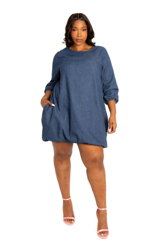 Curvy Chic denim bubbled dress