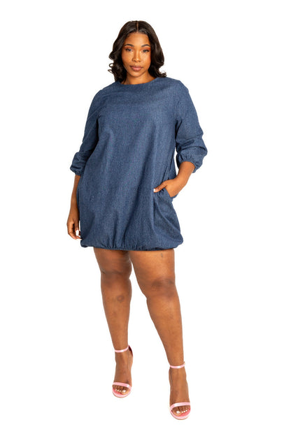 Curvy Chic denim bubbled dress