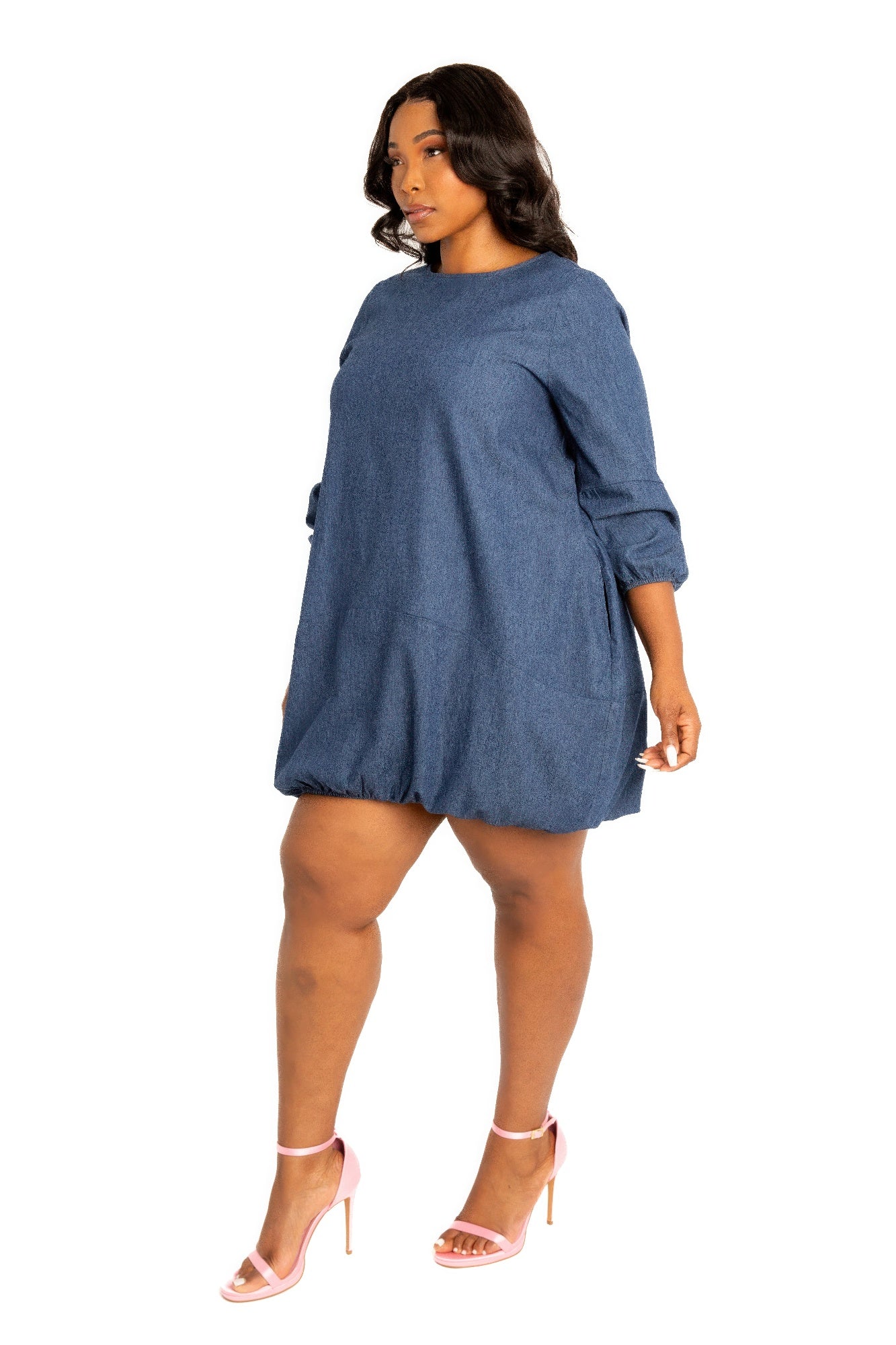 Curvy Chic denim bubbled dress