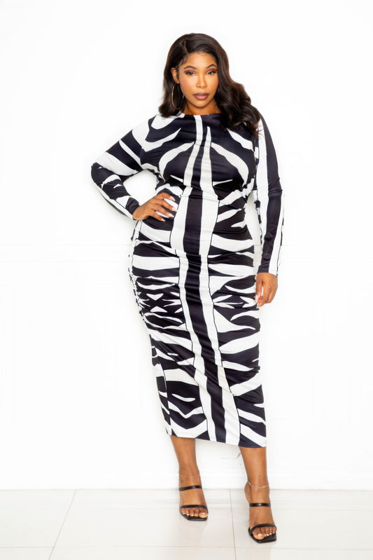 Eye Catching Animal print ruched bodycon dress