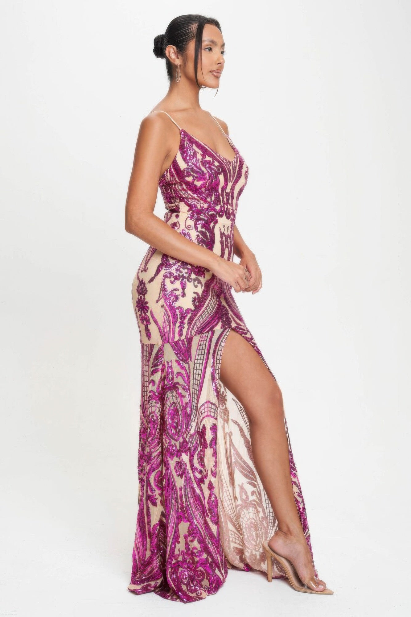 Spaghetti Strap Art Deco Sequins Maxi Dress