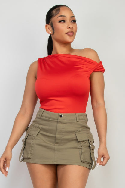 Twisted Shoulder Silky Top