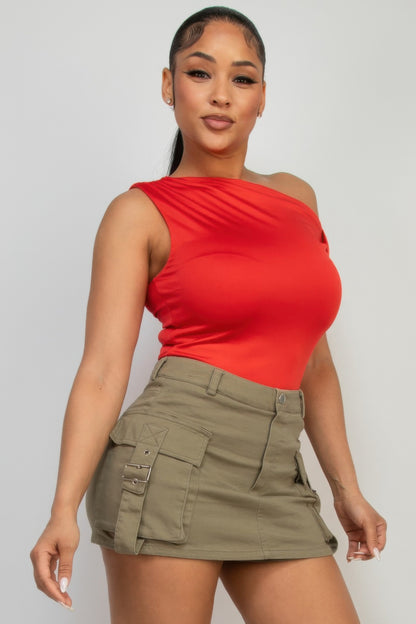 Twisted Shoulder Silky Top