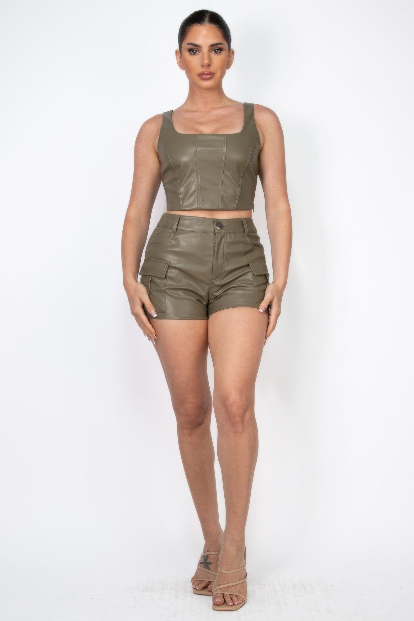 Faux Leather Cargo Shorts