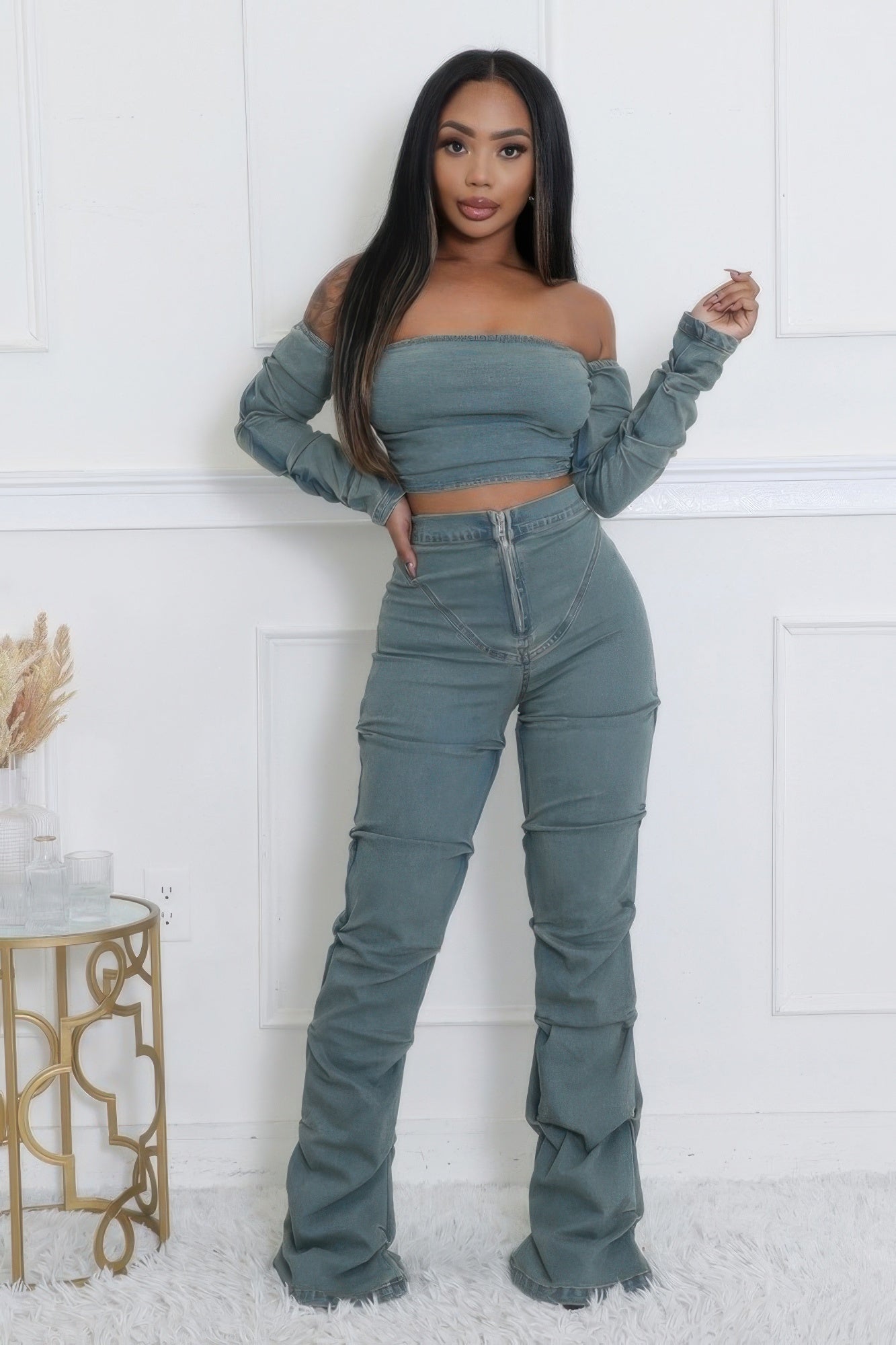 Denim Stretch Pant Set