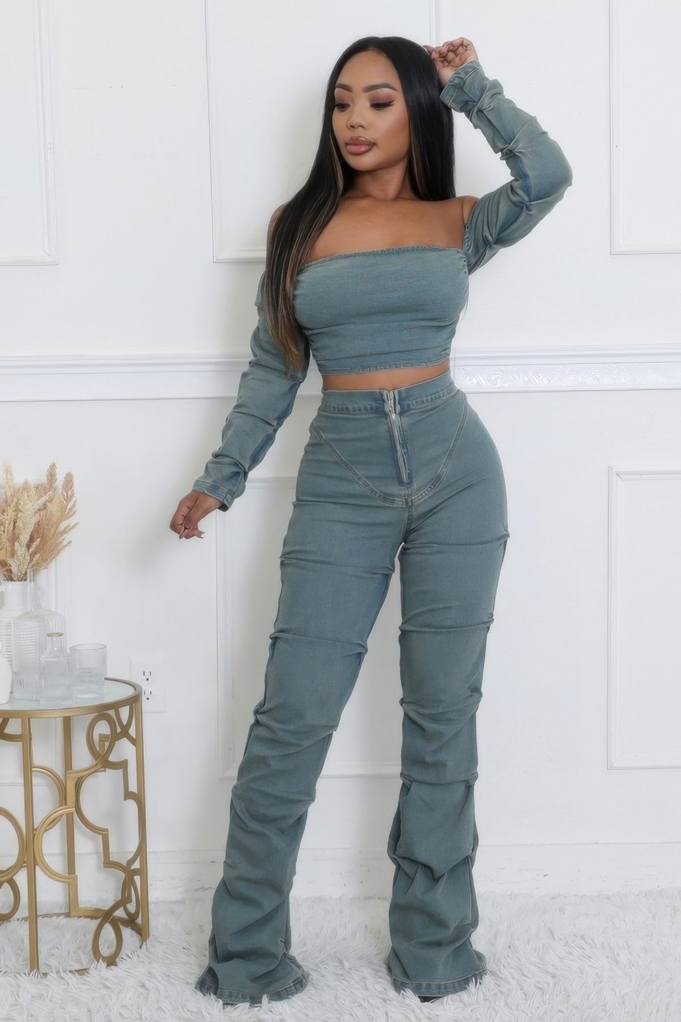 Denim Stretch Pant Set