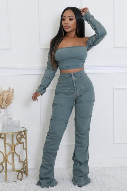 Denim Stretch Pant Set