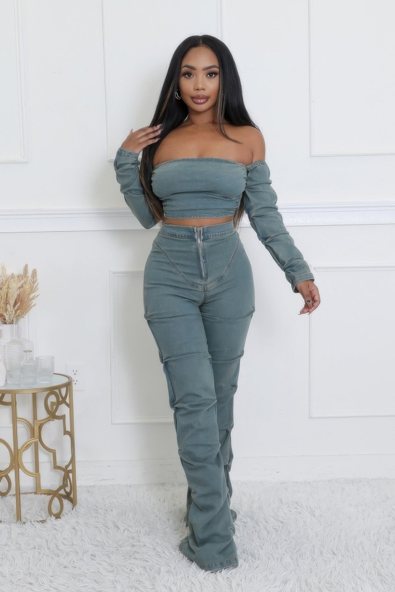 Denim Stretch Pant Set