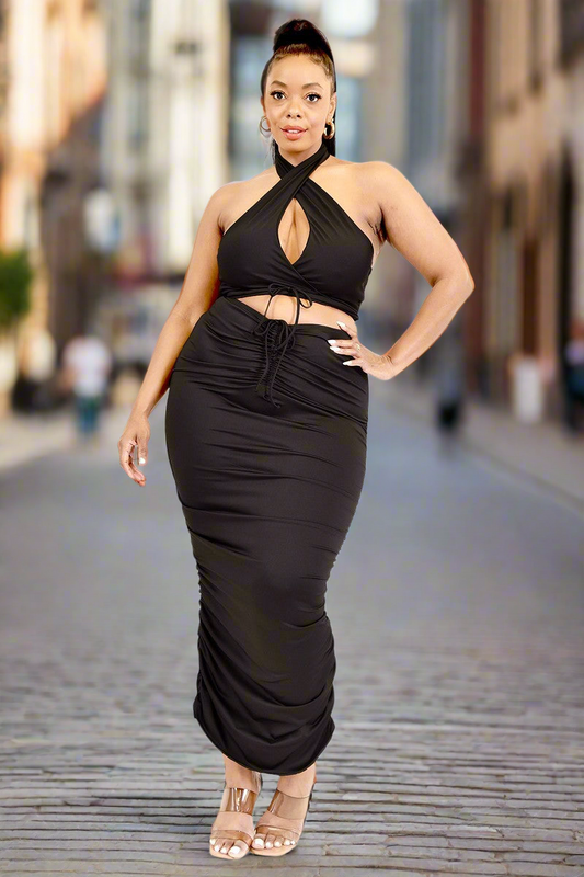 Curvy Around the way Gyrl Halter Top Skirt Set