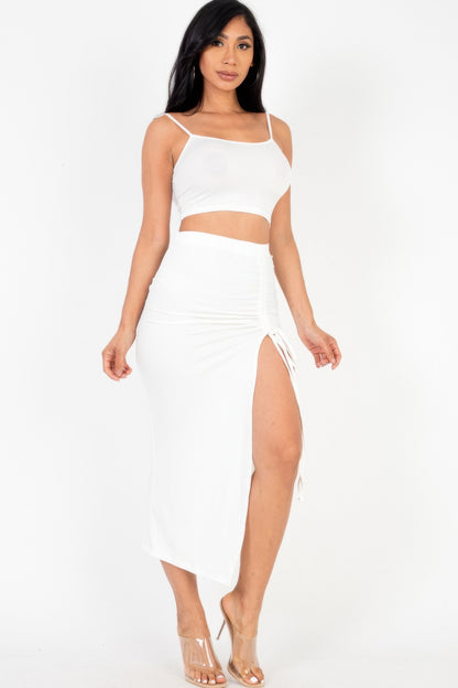 Cami Top & Ruched Midi Skirt Set