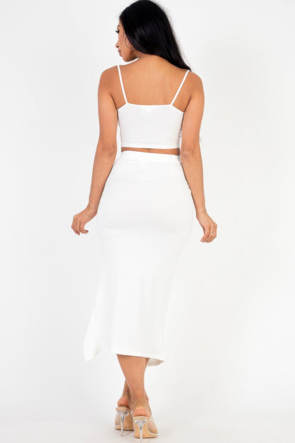 Cami Top & Ruched Midi Skirt Set