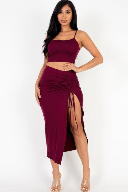 Cami Top & Ruched Midi Skirt Set