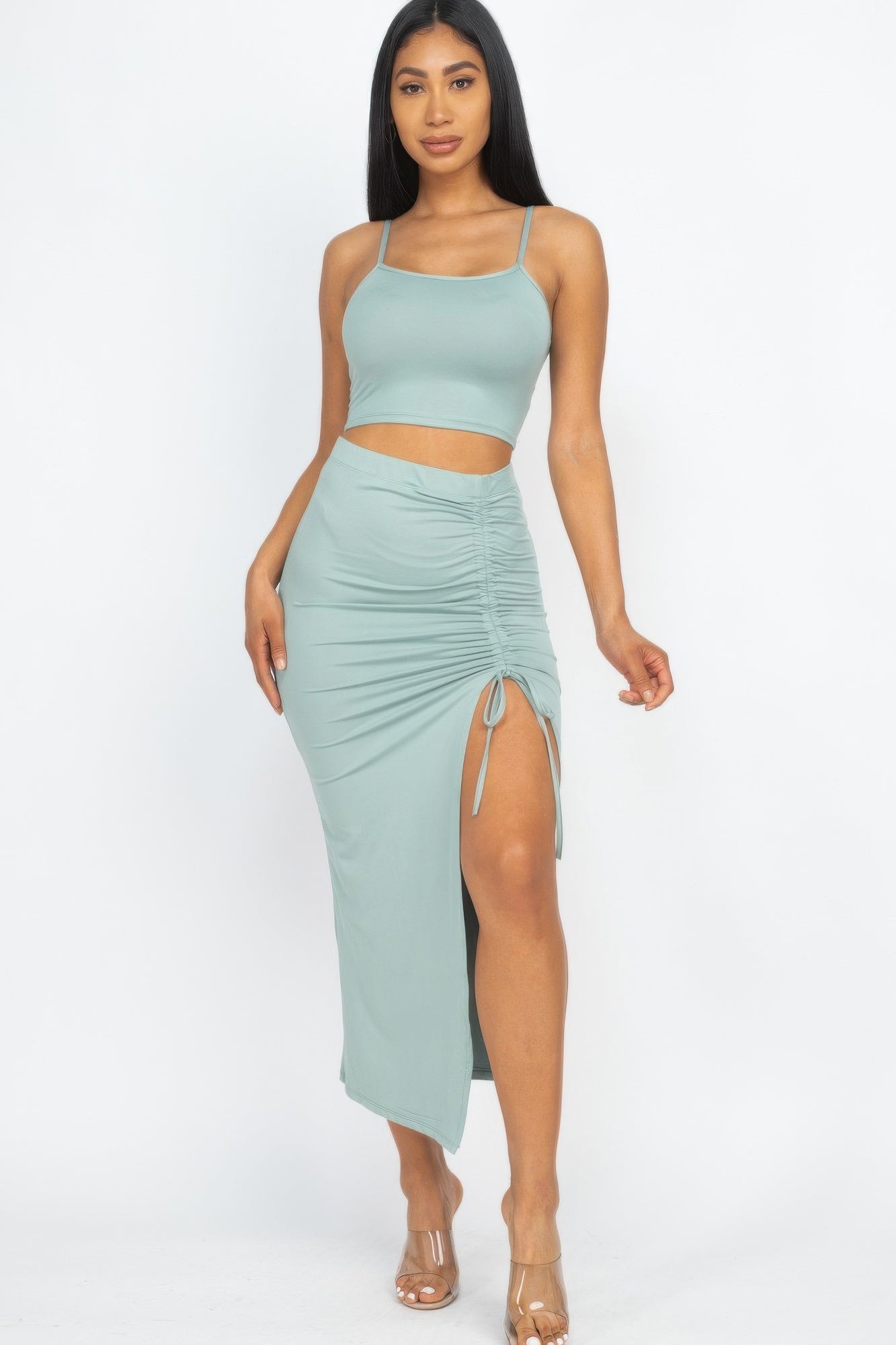 Cami Top & Ruched Midi Skirt Set