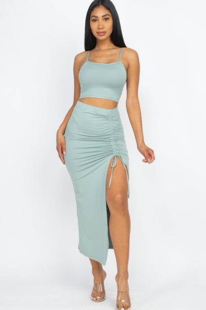 Cami Top & Ruched Midi Skirt Set