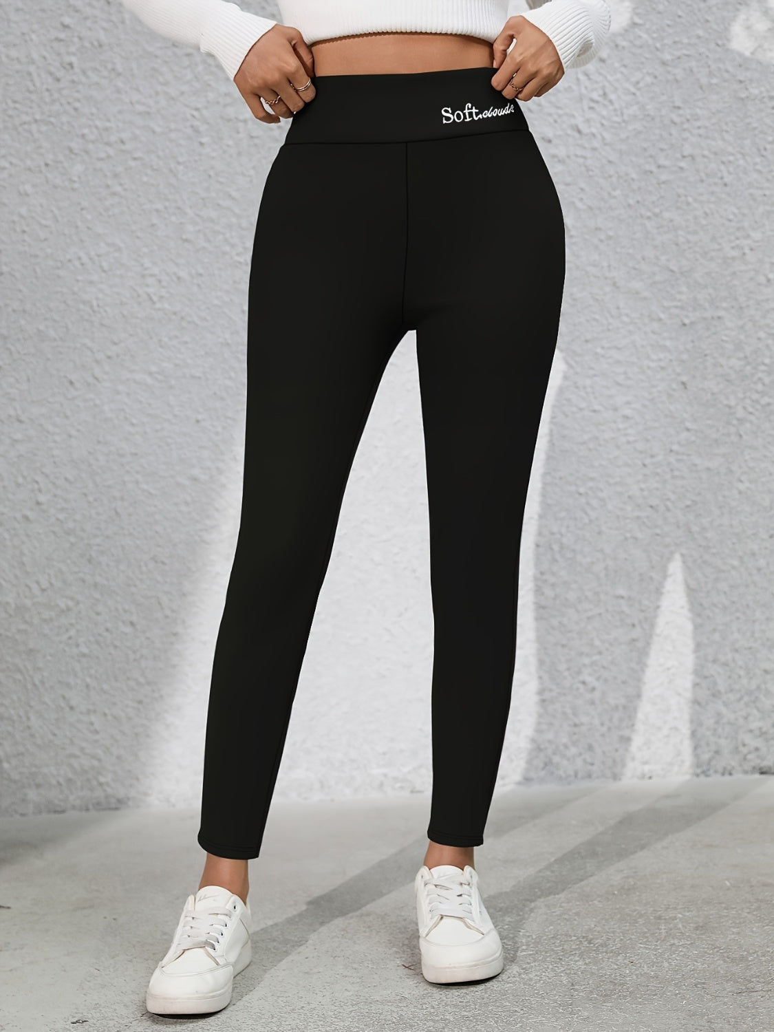 Letter Embroidered High Waist Leggings