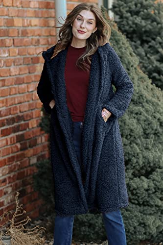 Winter Coats Fuzzy Fleece Long Hooded Jackets Button Down Faux Fur Warm Outwear with Pockets