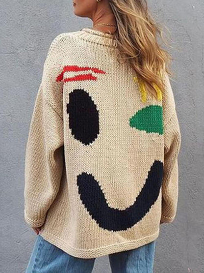 Contrast Drop Shoulder Long Sleeve Sweater