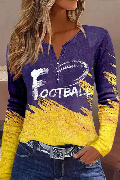 FOOTBALL Graphic Notched Neck Long Sleeve T-Shirt