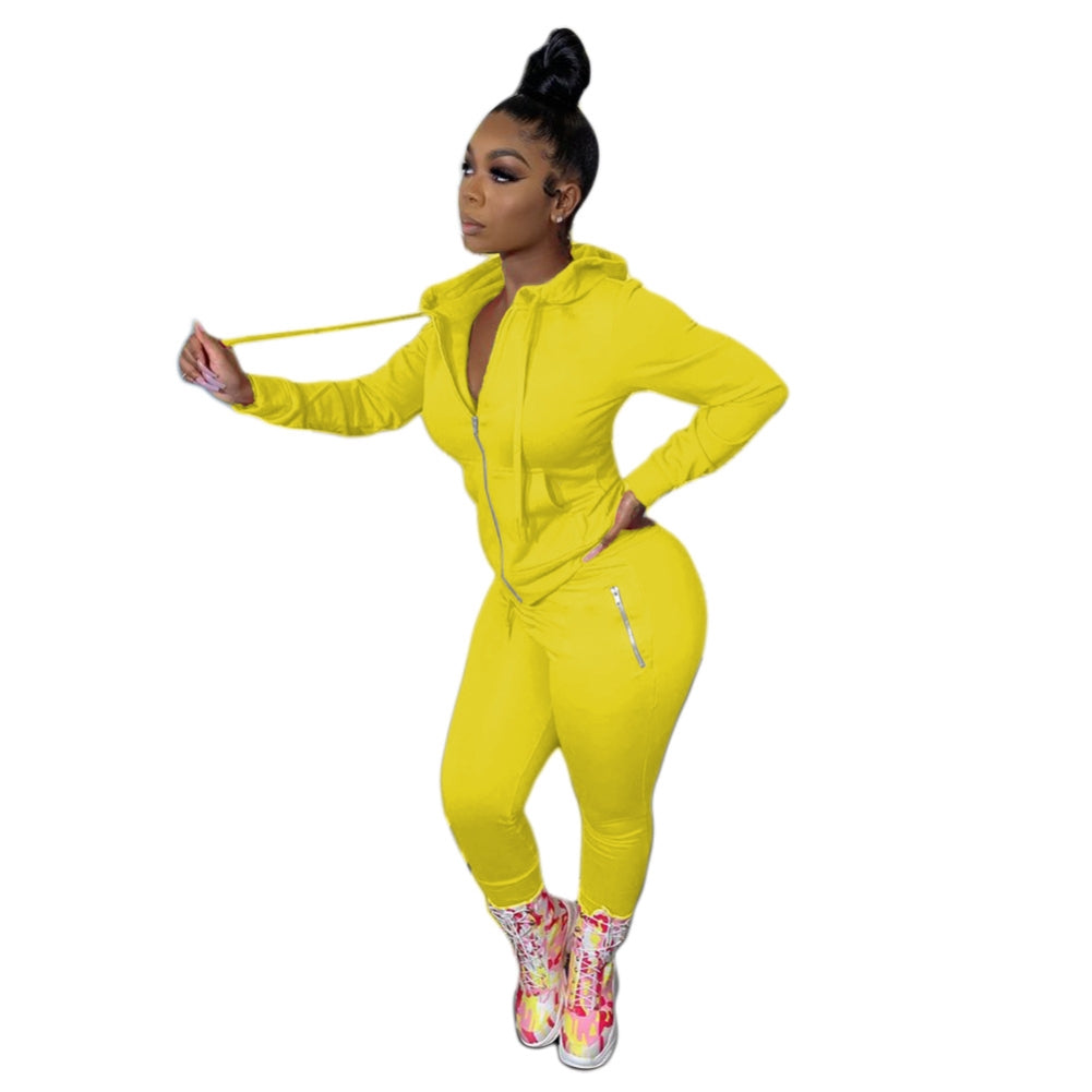 Long Sleeve Pocketed Hoodie Tracksuit Set - Jus Fancee Boutique