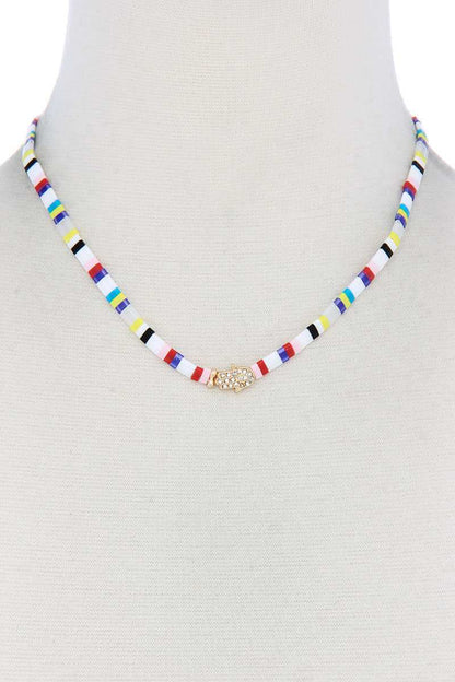 Hamsa Hand Charm Color Block Necklace - Jus Fancee Boutique