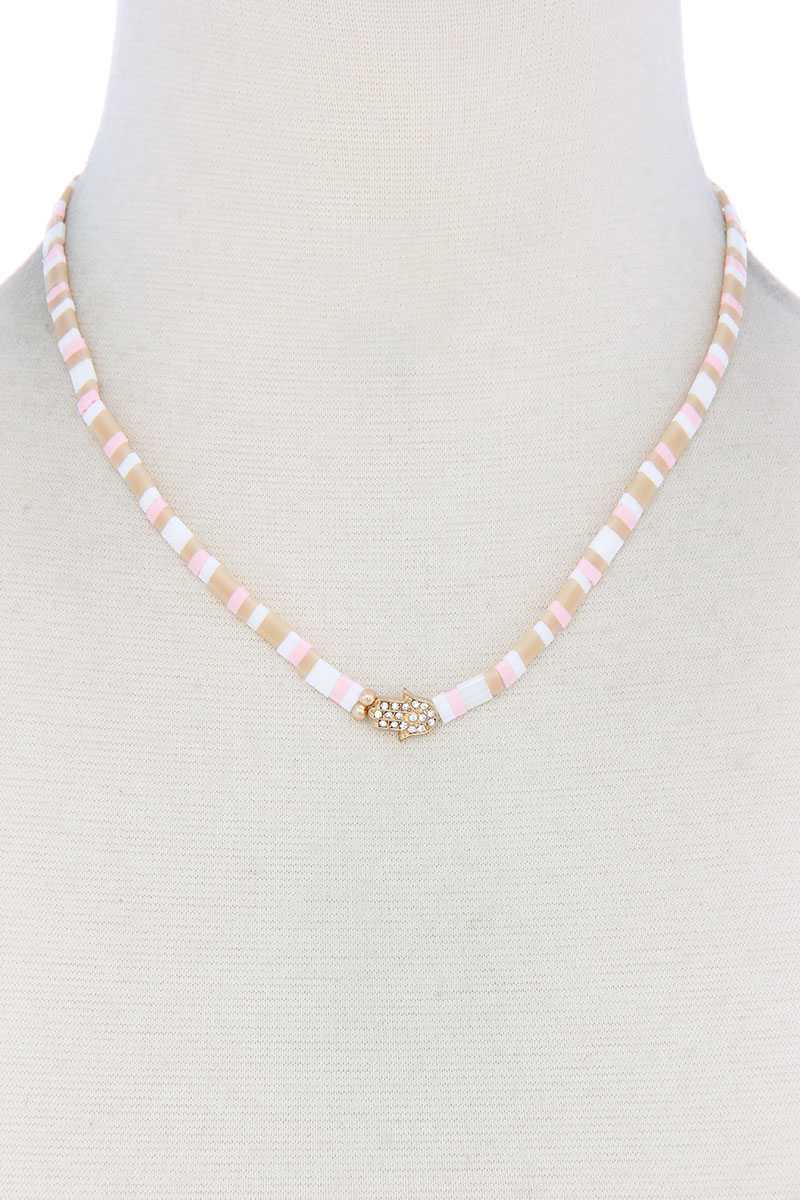 Hamsa Hand Charm Color Block Necklace - Jus Fancee Boutique