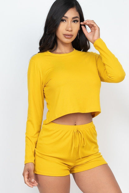 Long Sleeve Top and Shorts Set - Jus Fancee Boutique