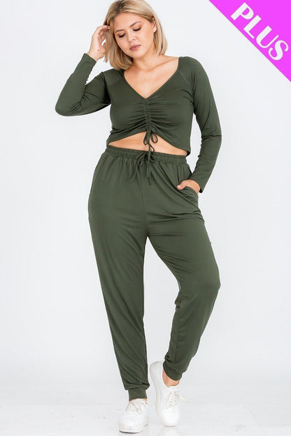 Curvy Ruched Top And Jogger Pants Set - Jus Fancee Boutique