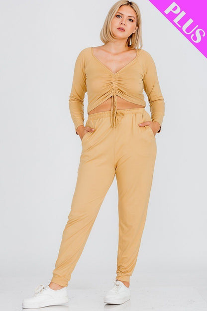 Curvy Ruched Top And Jogger Pants Set - Jus Fancee Boutique