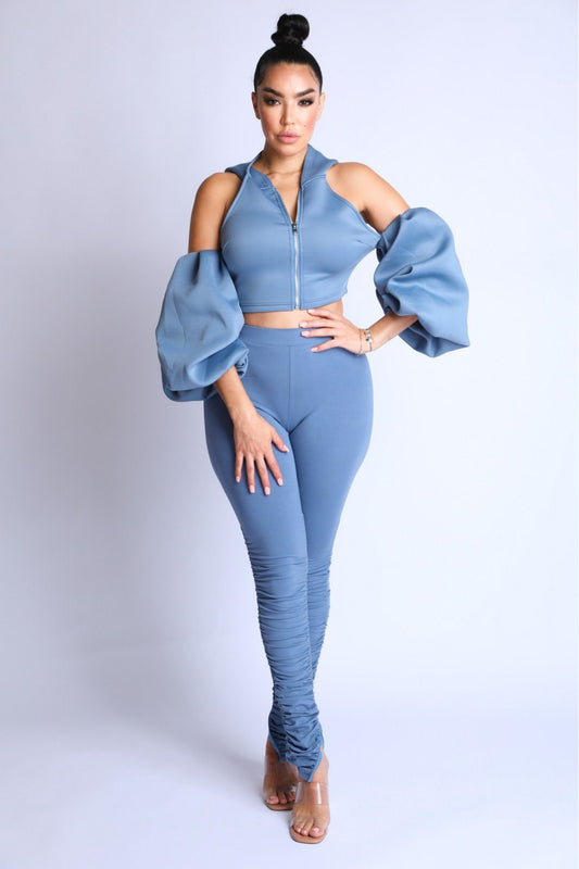 Open Shoulder Puff Sleeve Hoodie Set - Jus Fancee Boutique