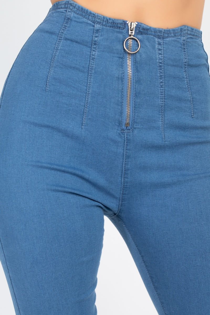 Zip Closure High Waist Denim Jeans - Jus Fancee Boutique